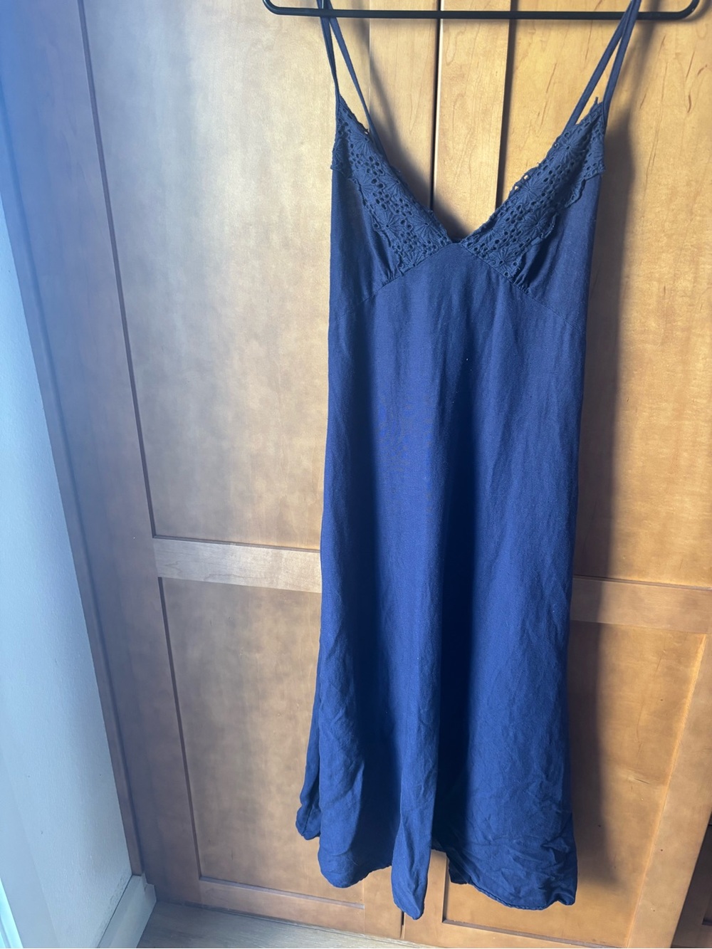 Navy blue sundress, eyelet neckline